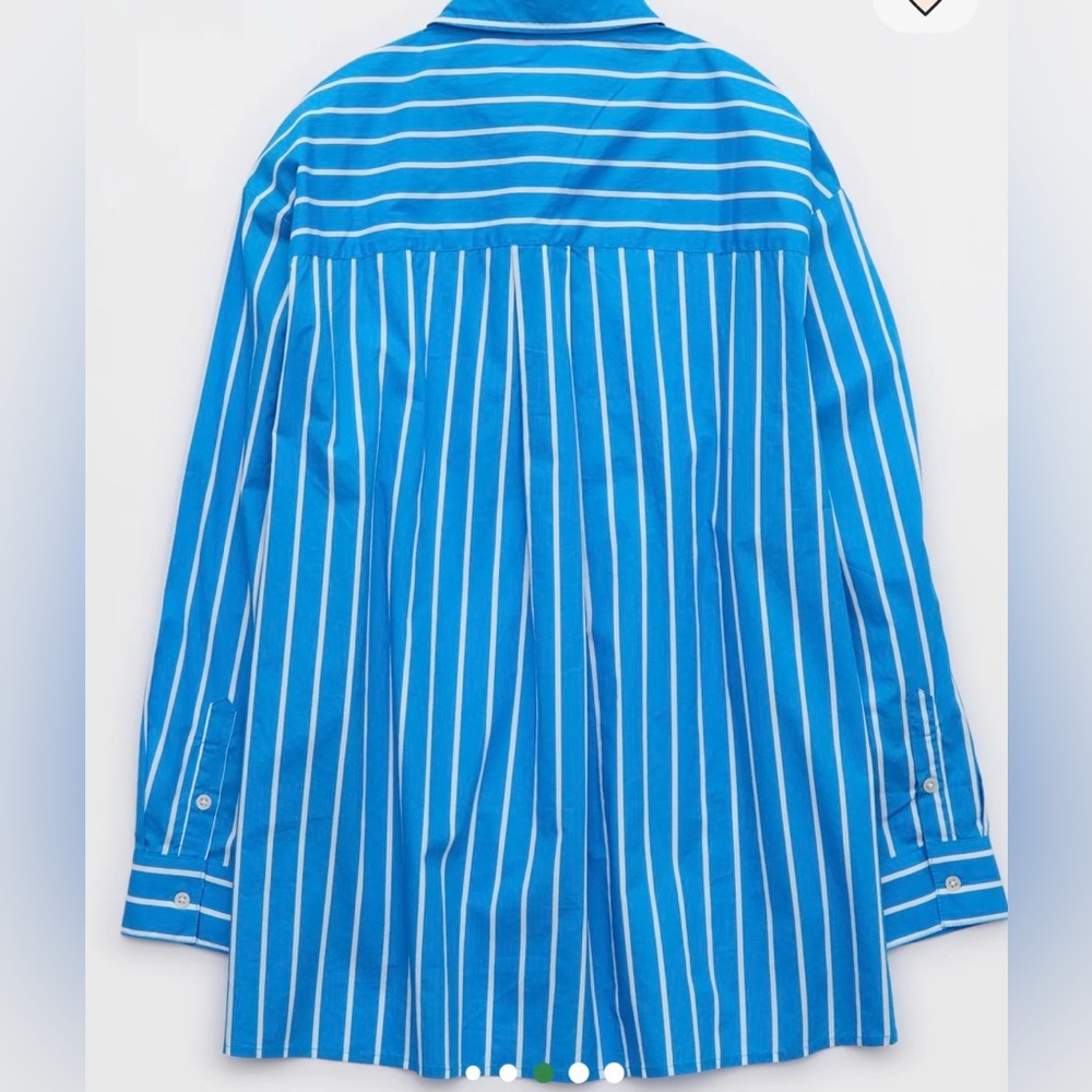 NWT Aerie Good Day Button Down Shirt Large Striped Cotton Poplin Oversized Boxy - Picture 4 of 9